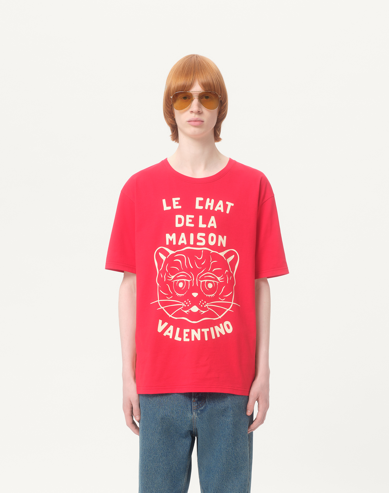 【国内発送】VALENTINO Chat De La Maison プリント T シャツ ル シャ デ ラ メゾン プリント コットン Tシャツ for メンズ
