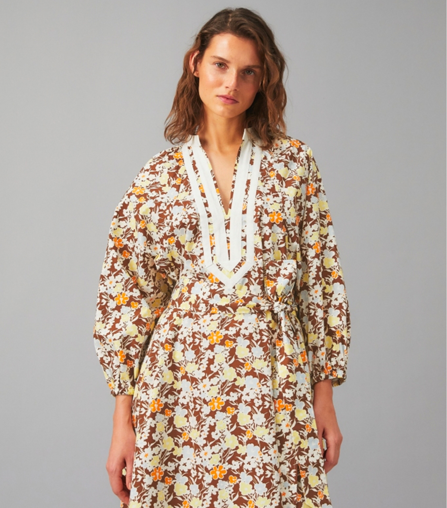 印花灯笼袖连衣裙-汤丽柏琦tory burch中国官网